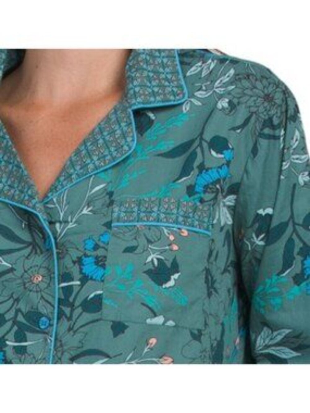 JAPNA 2pc Cotton Mixed Print Long Sleeve Notch Collar Pajama Set - Picture 3 of 4